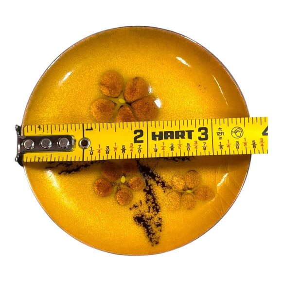 Vintage Bovano Of Cheshire Enamel On Copper Floral Dish MCM Art Yellow Black 3" - Picture 5 of 6